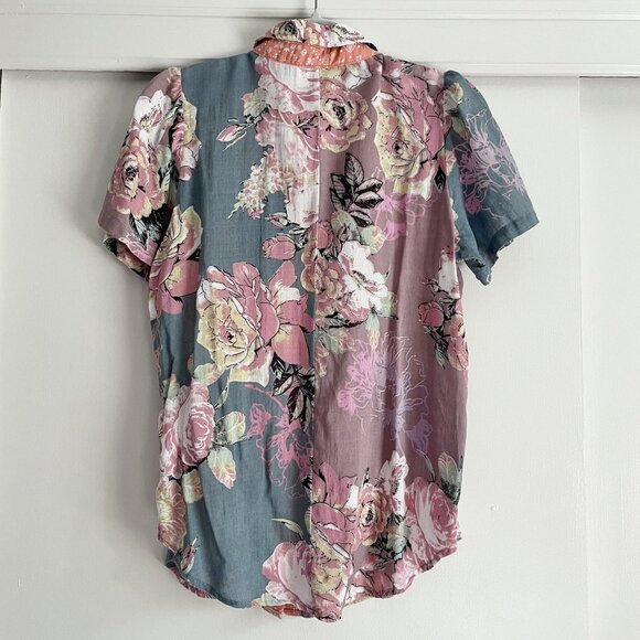 Artistic Works by Lu Floral Mix Print Top Size S Short Sleeve Button Down Blouse - Picture 9 of 9